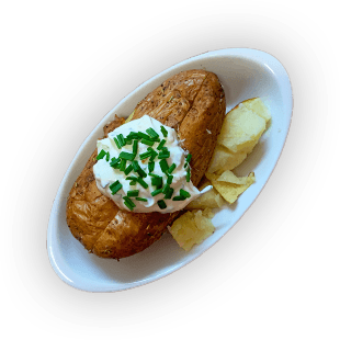 Baked potato with sourcream and chives.